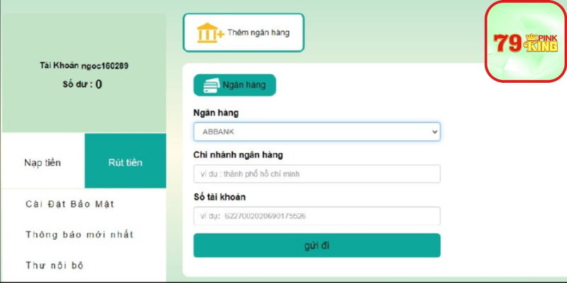 Thao tác rút tiền thưởng 79king từ ngân hàng qua điện thoại vô cùng tiện lợi